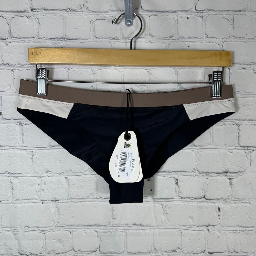 NEW Prana Baja Bound Cheeky Bikini Bottom Carob Colorblock Brown Black Medium